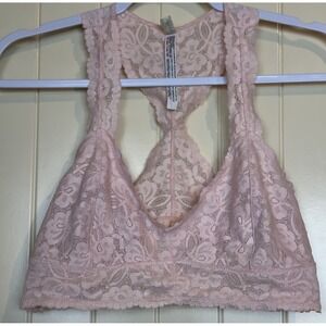 Intimately Free People Bralette Womens Galloon‎ Lace Racerback pink sz L lined